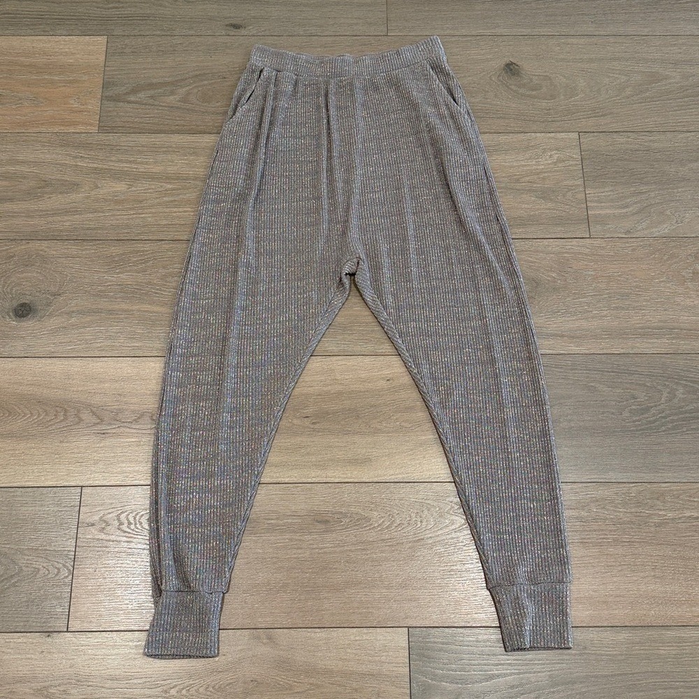 SPIRITUAL GANGSTER Gray Gold Shimmer Lurex Harem High‎ Rise Jogger Pants Size S - Picture 2 of 10